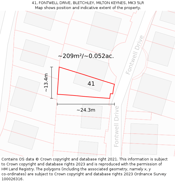41, FONTWELL DRIVE, BLETCHLEY, MILTON KEYNES, MK3 5LR: Plot and title map