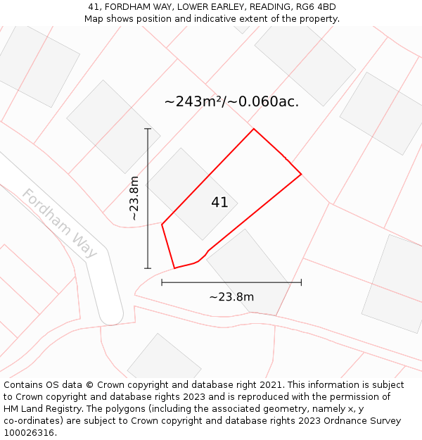 41, FORDHAM WAY, LOWER EARLEY, READING, RG6 4BD: Plot and title map