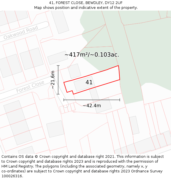 41, FOREST CLOSE, BEWDLEY, DY12 2UF: Plot and title map