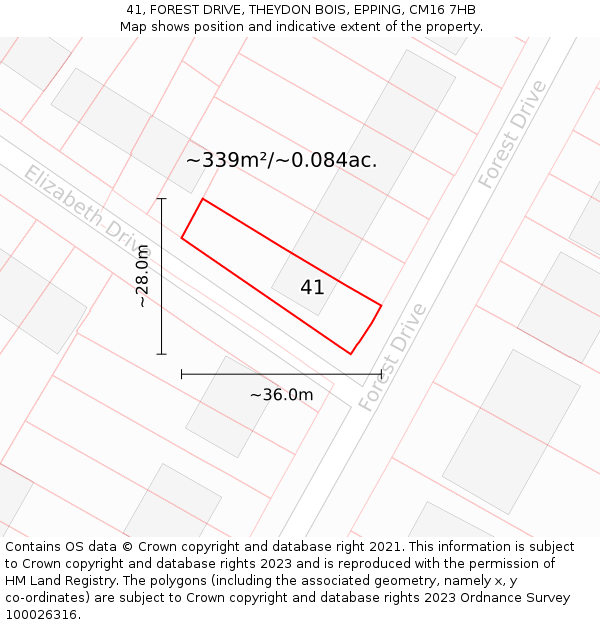 41, FOREST DRIVE, THEYDON BOIS, EPPING, CM16 7HB: Plot and title map
