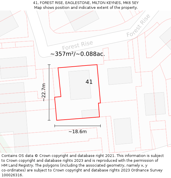 41, FOREST RISE, EAGLESTONE, MILTON KEYNES, MK6 5EY: Plot and title map