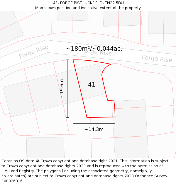 41, FORGE RISE, UCKFIELD, TN22 5BU: Plot and title map