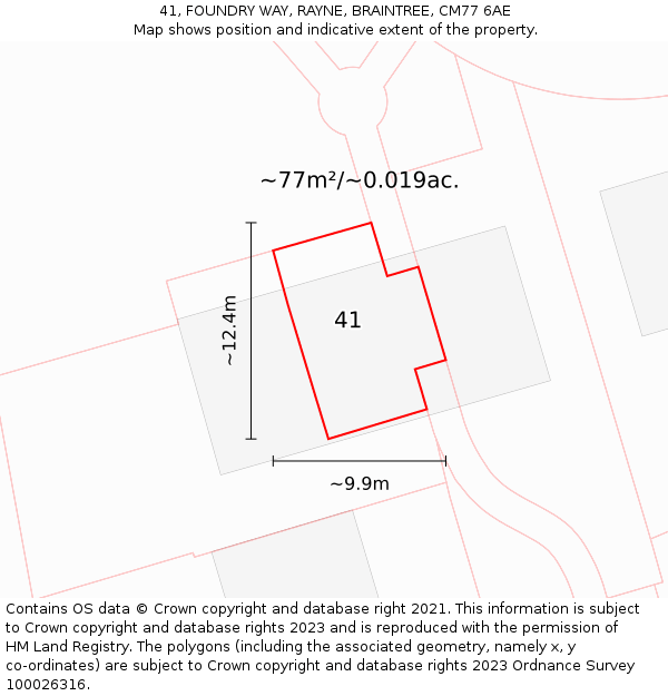 41, FOUNDRY WAY, RAYNE, BRAINTREE, CM77 6AE: Plot and title map