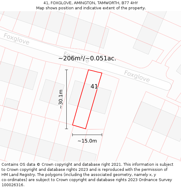 41, FOXGLOVE, AMINGTON, TAMWORTH, B77 4HY: Plot and title map
