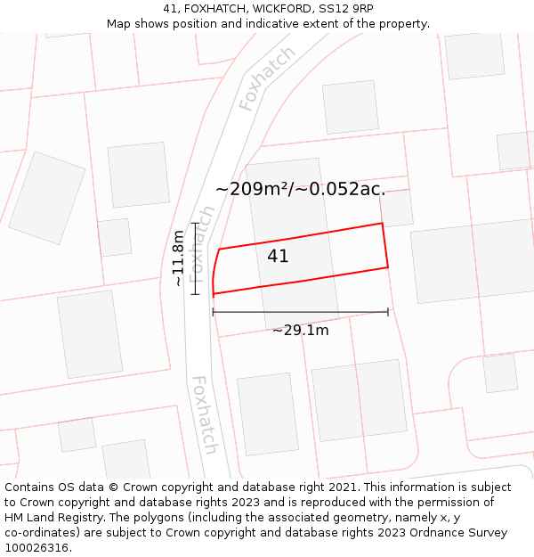 41, FOXHATCH, WICKFORD, SS12 9RP: Plot and title map