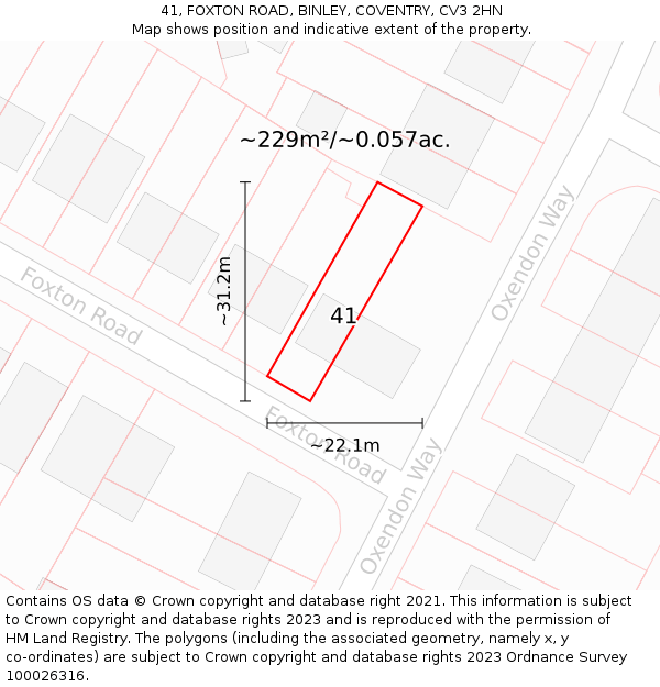 41, FOXTON ROAD, BINLEY, COVENTRY, CV3 2HN: Plot and title map