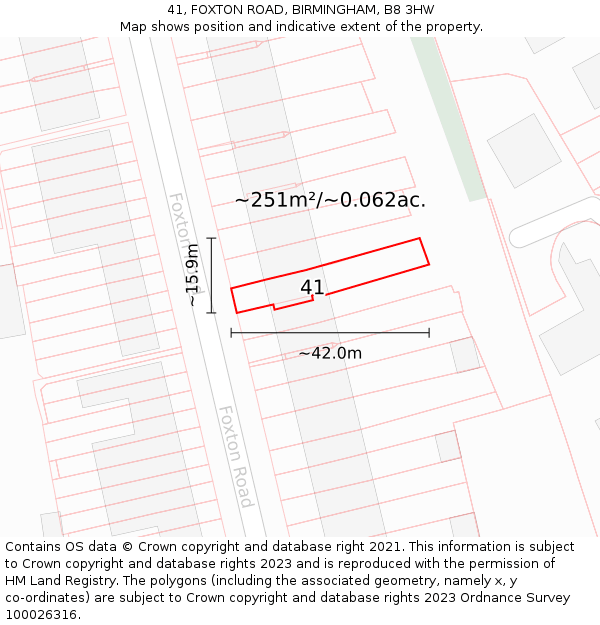 41, FOXTON ROAD, BIRMINGHAM, B8 3HW: Plot and title map