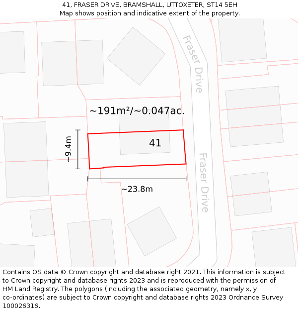 41, FRASER DRIVE, BRAMSHALL, UTTOXETER, ST14 5EH: Plot and title map