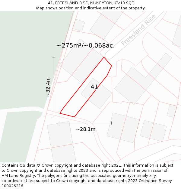 41, FREESLAND RISE, NUNEATON, CV10 9QE: Plot and title map