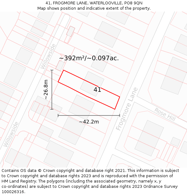 41, FROGMORE LANE, WATERLOOVILLE, PO8 9QN: Plot and title map