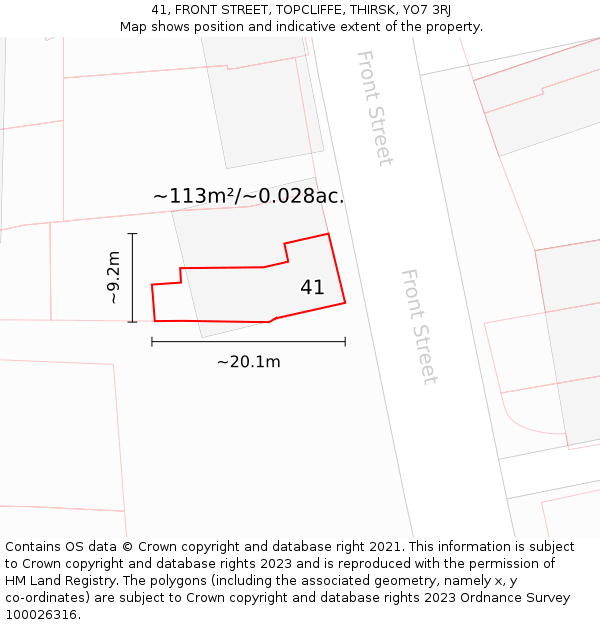 41, FRONT STREET, TOPCLIFFE, THIRSK, YO7 3RJ: Plot and title map