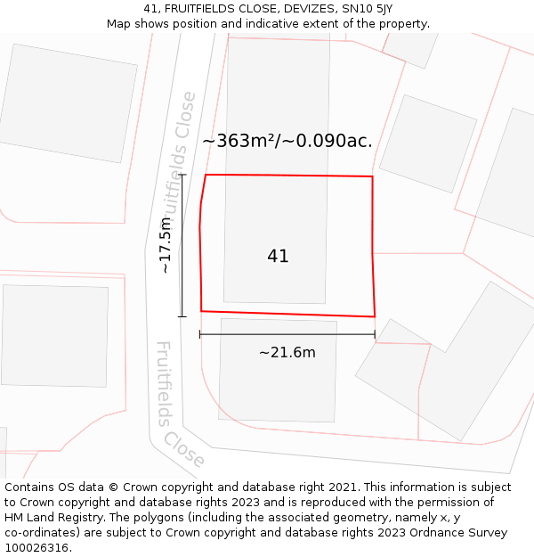 41, FRUITFIELDS CLOSE, DEVIZES, SN10 5JY: Plot and title map