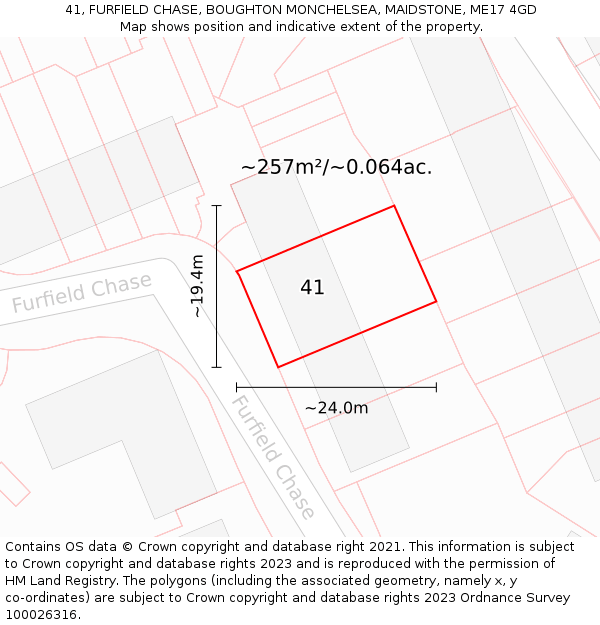 41, FURFIELD CHASE, BOUGHTON MONCHELSEA, MAIDSTONE, ME17 4GD: Plot and title map