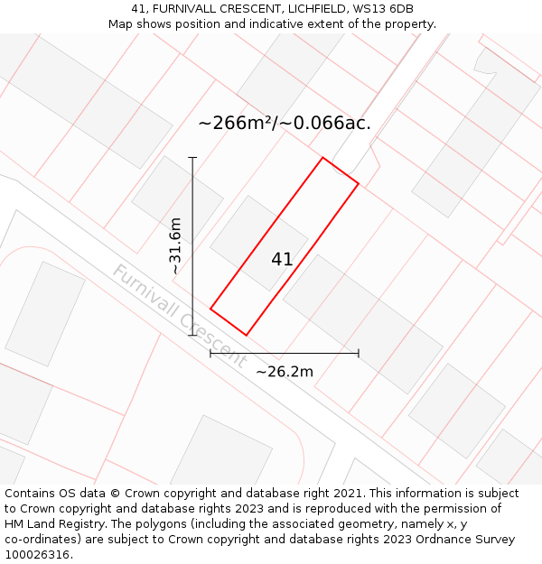 41, FURNIVALL CRESCENT, LICHFIELD, WS13 6DB: Plot and title map