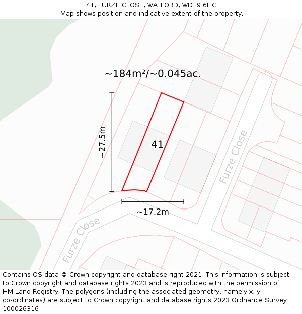41, FURZE CLOSE, WATFORD, WD19 6HG: Plot and title map