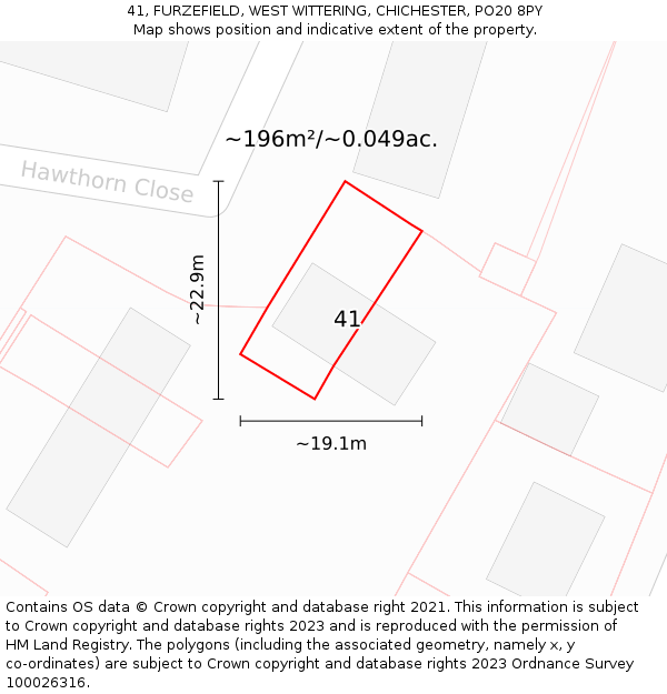 41, FURZEFIELD, WEST WITTERING, CHICHESTER, PO20 8PY: Plot and title map