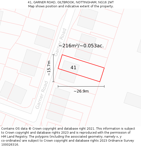 41, GARNER ROAD, GILTBROOK, NOTTINGHAM, NG16 2WT: Plot and title map