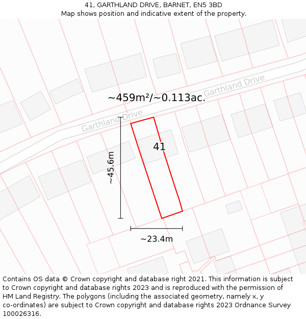 41, GARTHLAND DRIVE, BARNET, EN5 3BD: Plot and title map