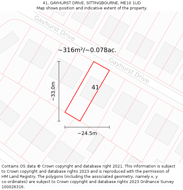 41, GAYHURST DRIVE, SITTINGBOURNE, ME10 1UD: Plot and title map