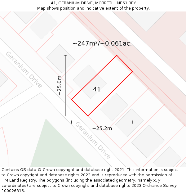 41, GERANIUM DRIVE, MORPETH, NE61 3EY: Plot and title map