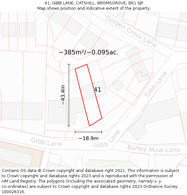 41, GIBB LANE, CATSHILL, BROMSGROVE, B61 0JP: Plot and title map