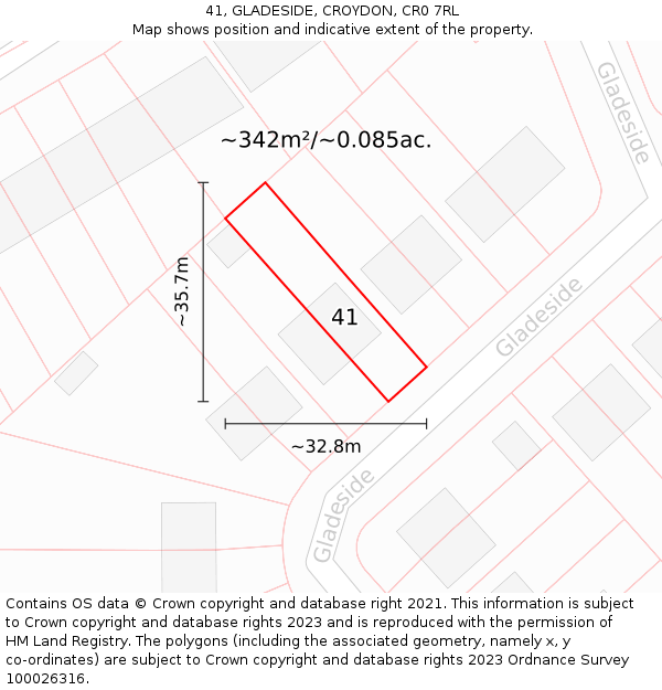 41, GLADESIDE, CROYDON, CR0 7RL: Plot and title map