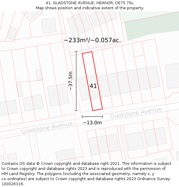 41, GLADSTONE AVENUE, HEANOR, DE75 7SL: Plot and title map