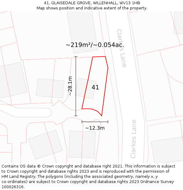 41, GLAISEDALE GROVE, WILLENHALL, WV13 1HB: Plot and title map