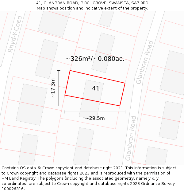 41, GLANBRAN ROAD, BIRCHGROVE, SWANSEA, SA7 9PD: Plot and title map