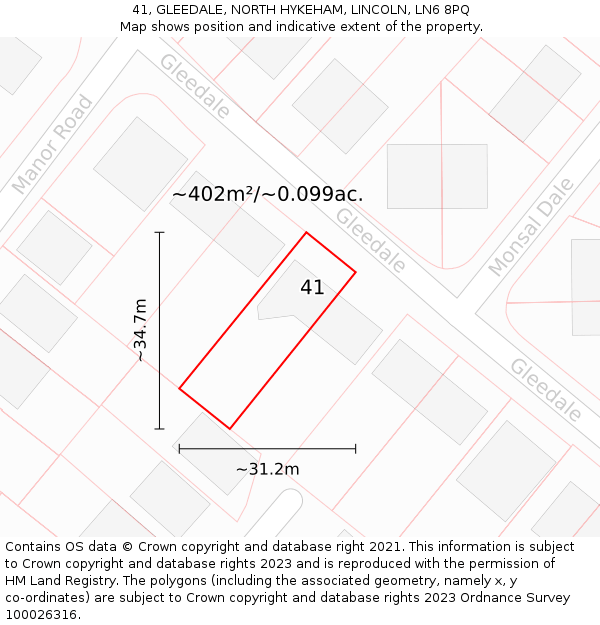 41, GLEEDALE, NORTH HYKEHAM, LINCOLN, LN6 8PQ: Plot and title map