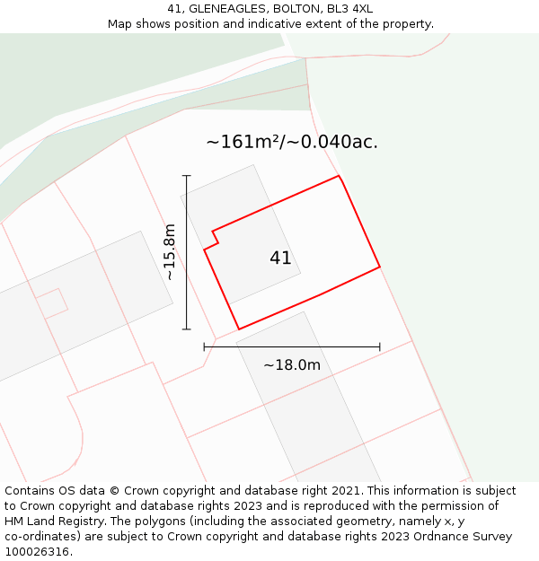 41, GLENEAGLES, BOLTON, BL3 4XL: Plot and title map
