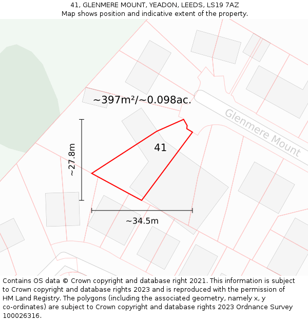 41, GLENMERE MOUNT, YEADON, LEEDS, LS19 7AZ: Plot and title map
