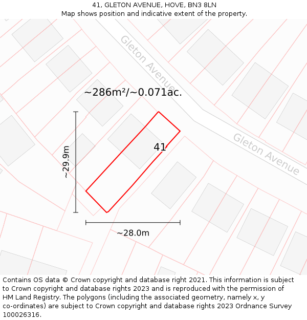 41, GLETON AVENUE, HOVE, BN3 8LN: Plot and title map