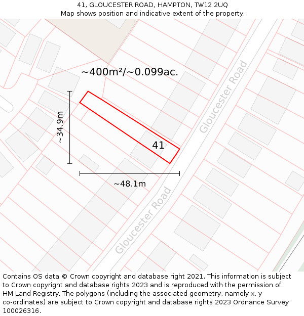 41, GLOUCESTER ROAD, HAMPTON, TW12 2UQ: Plot and title map
