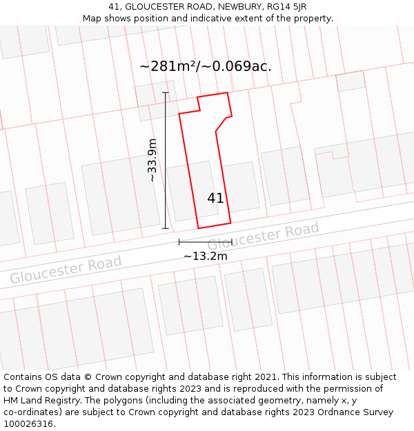 41, GLOUCESTER ROAD, NEWBURY, RG14 5JR: Plot and title map