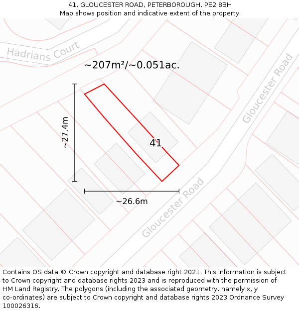 41, GLOUCESTER ROAD, PETERBOROUGH, PE2 8BH: Plot and title map