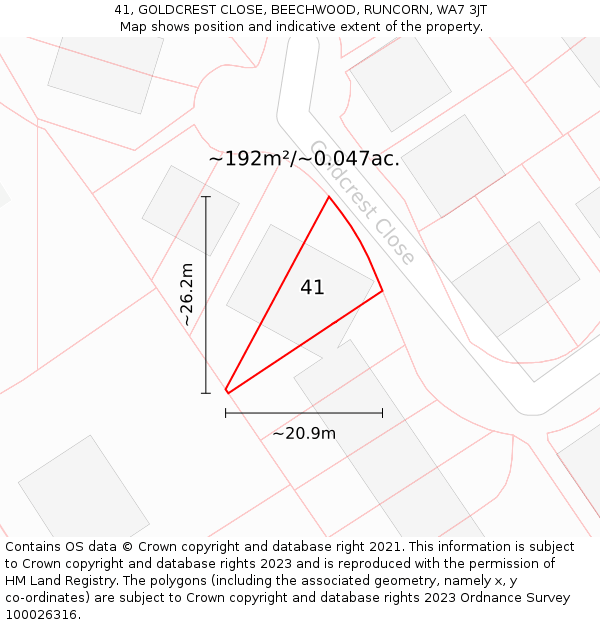 41, GOLDCREST CLOSE, BEECHWOOD, RUNCORN, WA7 3JT: Plot and title map