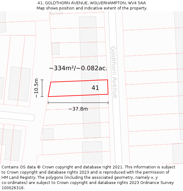 41, GOLDTHORN AVENUE, WOLVERHAMPTON, WV4 5AA: Plot and title map