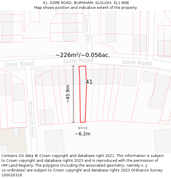 41, GORE ROAD, BURNHAM, SLOUGH, SL1 8AB: Plot and title map