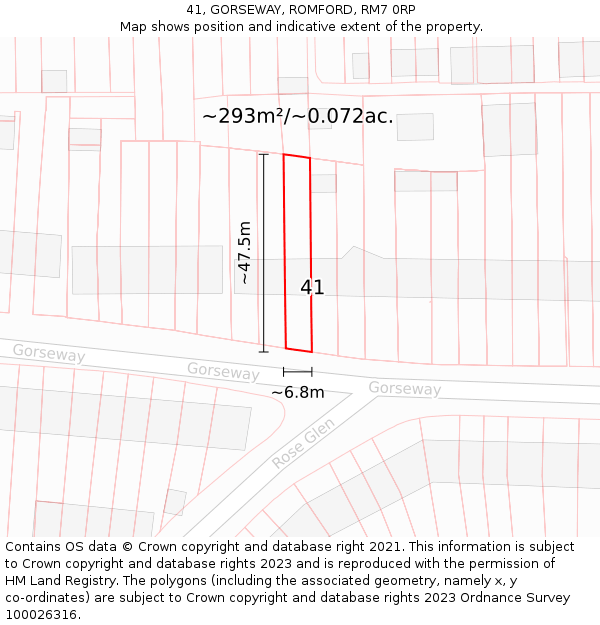 41, GORSEWAY, ROMFORD, RM7 0RP: Plot and title map
