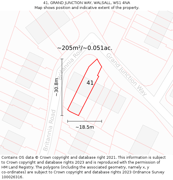 41, GRAND JUNCTION WAY, WALSALL, WS1 4NA: Plot and title map