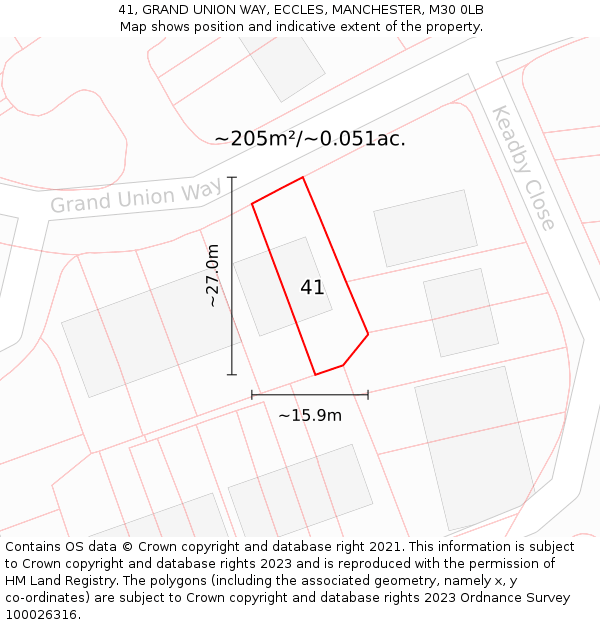 41, GRAND UNION WAY, ECCLES, MANCHESTER, M30 0LB: Plot and title map