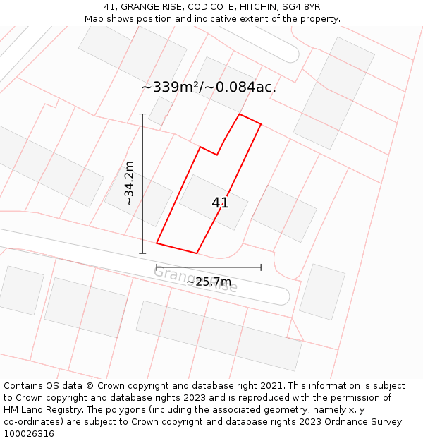 41, GRANGE RISE, CODICOTE, HITCHIN, SG4 8YR: Plot and title map