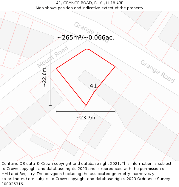 41, GRANGE ROAD, RHYL, LL18 4RE: Plot and title map