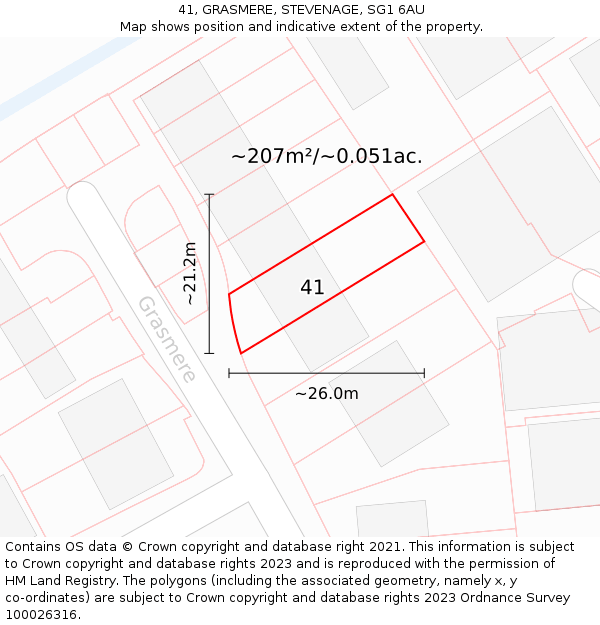 41, GRASMERE, STEVENAGE, SG1 6AU: Plot and title map