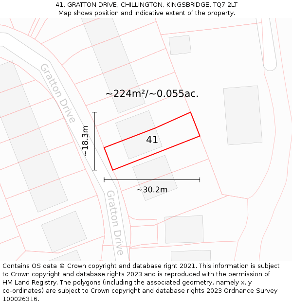 41, GRATTON DRIVE, CHILLINGTON, KINGSBRIDGE, TQ7 2LT: Plot and title map