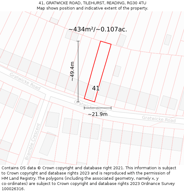 41, GRATWICKE ROAD, TILEHURST, READING, RG30 4TU: Plot and title map