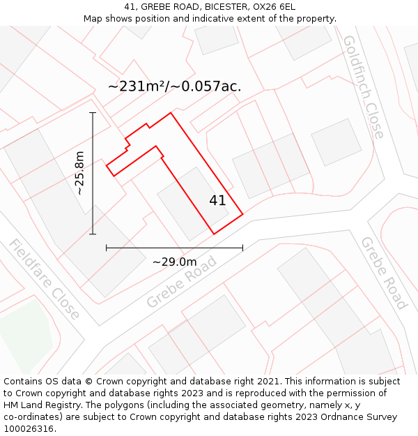 41, GREBE ROAD, BICESTER, OX26 6EL: Plot and title map