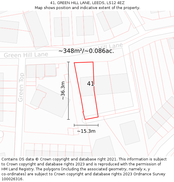 41, GREEN HILL LANE, LEEDS, LS12 4EZ: Plot and title map