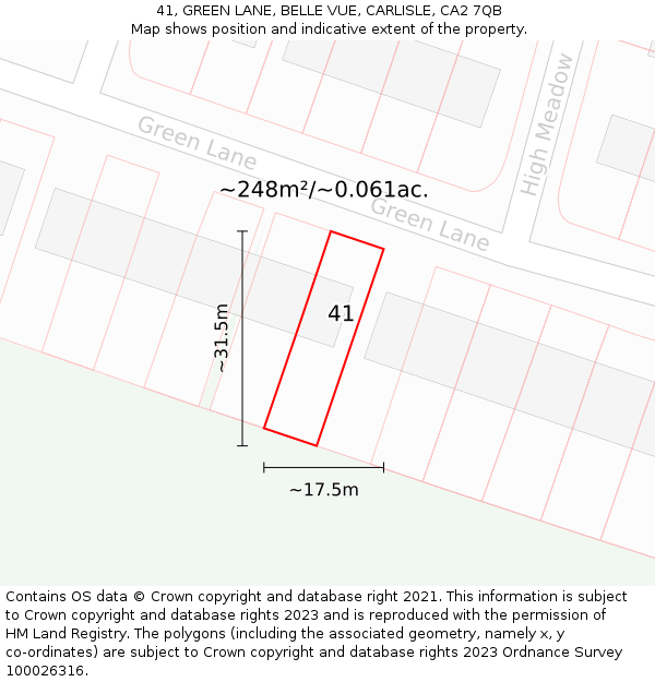 41, GREEN LANE, BELLE VUE, CARLISLE, CA2 7QB: Plot and title map